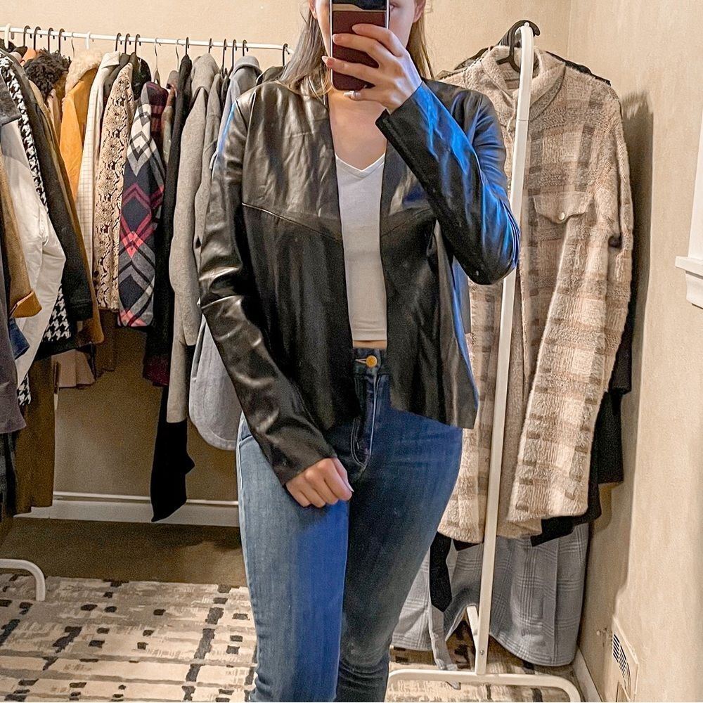 House Of Harlow 1960 Faux Leather Crop Cardigan Jacket Black L